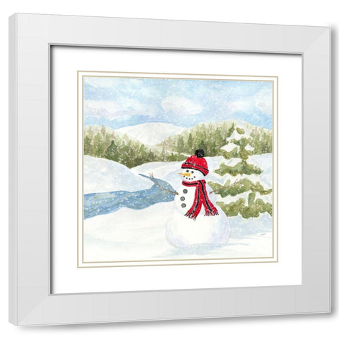 Snowman Wonderland III-Stream Scene White Modern Wood Framed Art Print with Double Matting by Reed, Tara