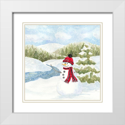 Snowman Wonderland III-Stream Scene White Modern Wood Framed Art Print with Double Matting by Reed, Tara