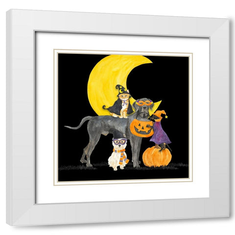 Fright Night Friends II-Dog with Pumpkin White Modern Wood Framed Art Print with Double Matting by Reed, Tara