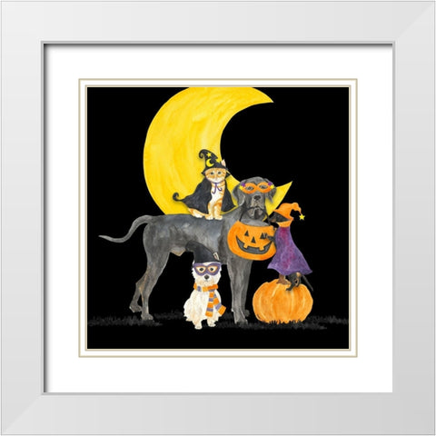 Fright Night Friends II-Dog with Pumpkin White Modern Wood Framed Art Print with Double Matting by Reed, Tara