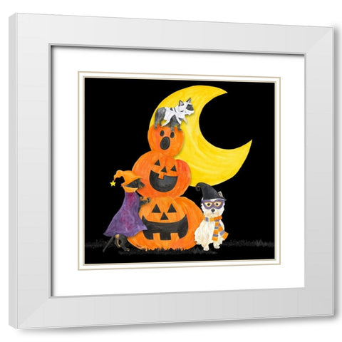 Fright Night Friends IV-Pumpkin Stack White Modern Wood Framed Art Print with Double Matting by Reed, Tara