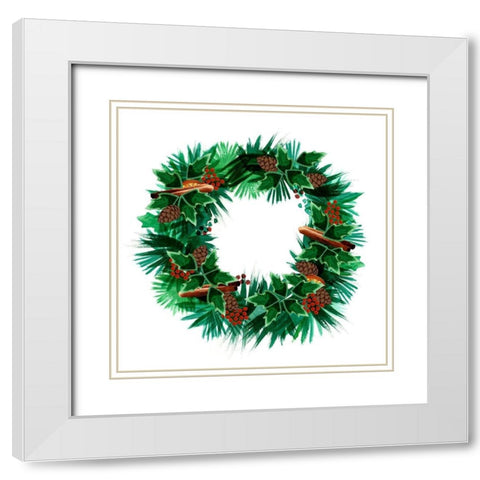 Christmas Hinterland V-Wreath White Modern Wood Framed Art Print with Double Matting by Northern Lights