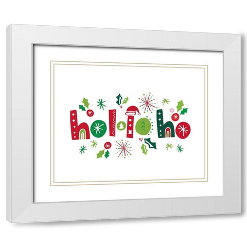 Festive Lettering-Ho Ho Ho White Modern Wood Framed Art Print with Double Matting by Noonday Design