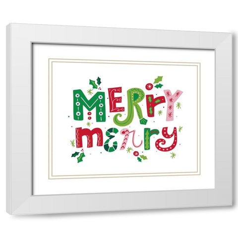 Festive Lettering-Merry Merry White Modern Wood Framed Art Print with Double Matting by Noonday Design