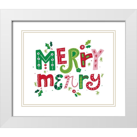 Festive Lettering-Merry Merry White Modern Wood Framed Art Print with Double Matting by Noonday Design