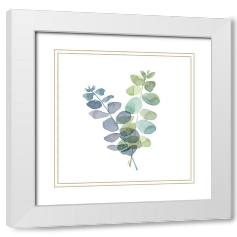 Natural Inspiration Blue Eucalyptus on White I White Modern Wood Framed Art Print with Double Matting by Reed, Tara