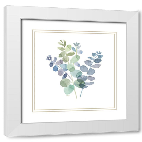 Natural Inspiration Blue Eucalyptus on White II White Modern Wood Framed Art Print with Double Matting by Reed, Tara
