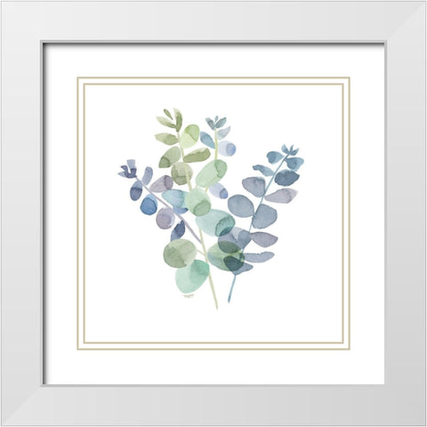 Natural Inspiration Blue Eucalyptus on White II White Modern Wood Framed Art Print with Double Matting by Reed, Tara