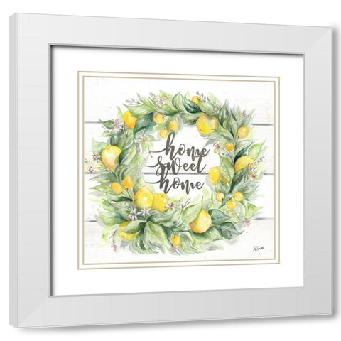 Watercolor Lemon Wreath Home Sweet Home White Modern Wood Framed Art Print with Double Matting by Tre Sorelle Studios