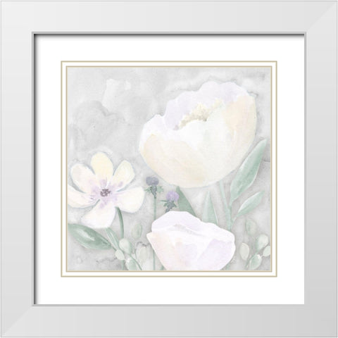 Peaceful Repose Floral on Gray II White Modern Wood Framed Art Print with Double Matting by Reed, Tara