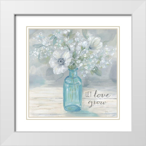 Vintage Jar Bouquet Sentiment II White Modern Wood Framed Art Print with Double Matting by Coulter, Cynthia