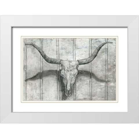 Longhorn White Modern Wood Framed Art Print with Double Matting by Cusson, Marie Elaine