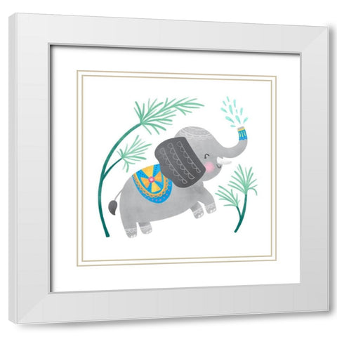 Playful Pals -Elephant White Modern Wood Framed Art Print with Double Matting by Noonday Designs