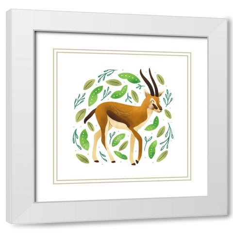 Safari Cuties Gazelle White Modern Wood Framed Art Print with Double Matting by Noonday Designs