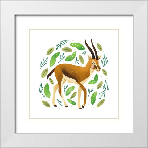 Safari Cuties Gazelle White Modern Wood Framed Art Print with Double Matting by Noonday Designs