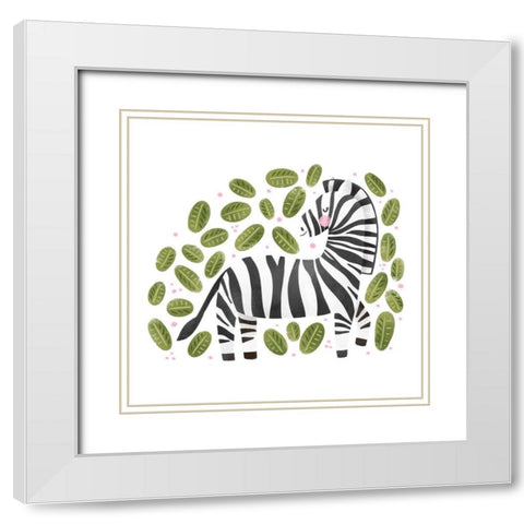 Safari Cuties Zebra White Modern Wood Framed Art Print with Double Matting by Noonday Designs