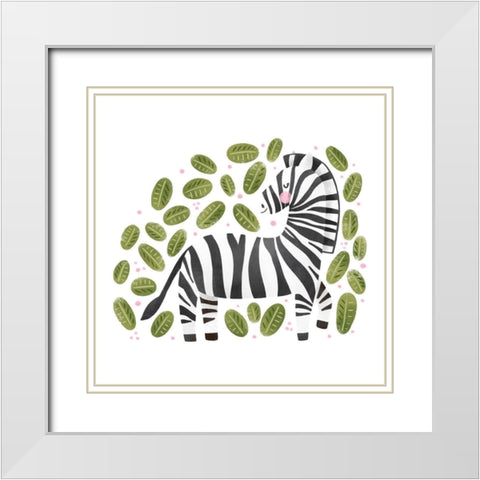 Safari Cuties Zebra White Modern Wood Framed Art Print with Double Matting by Noonday Designs