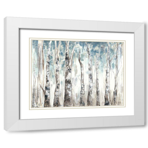 Winter Aspen Trunks Blue  White Modern Wood Framed Art Print with Double Matting by Tre Sorelle Studios