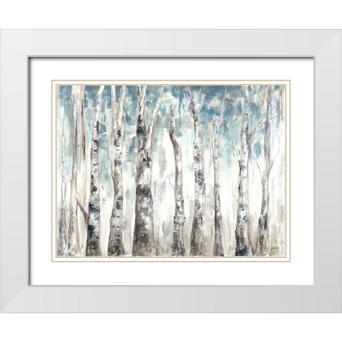 Winter Aspen Trunks Blue  White Modern Wood Framed Art Print with Double Matting by Tre Sorelle Studios