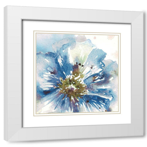 Blue Watercolor Poppy Close Up I White Modern Wood Framed Art Print with Double Matting by Tre Sorelle Studios