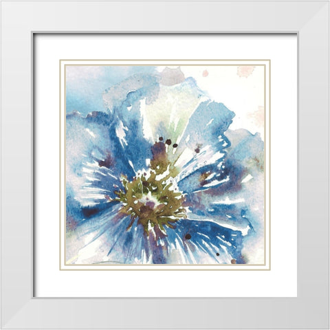 Blue Watercolor Poppy Close Up I White Modern Wood Framed Art Print with Double Matting by Tre Sorelle Studios