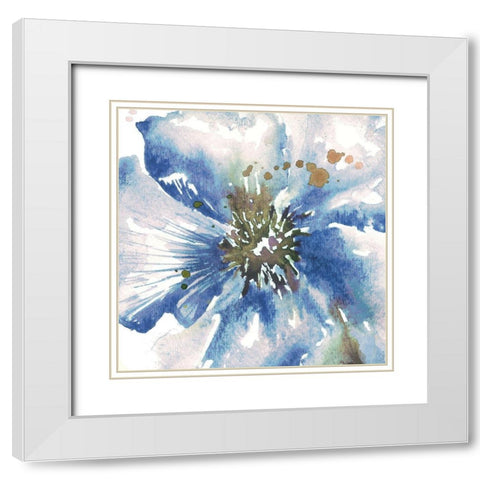 Blue Watercolor Poppy Close Up II White Modern Wood Framed Art Print with Double Matting by Tre Sorelle Studios