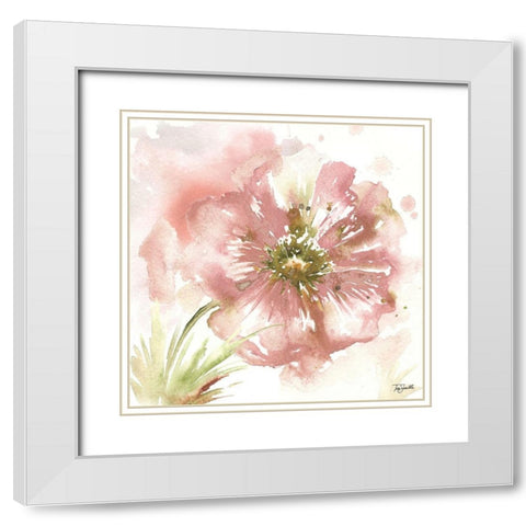 Blush Watercolor Poppy I White Modern Wood Framed Art Print with Double Matting by Tre Sorelle Studios