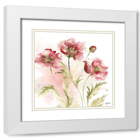 Blush Watercolor Poppy III White Modern Wood Framed Art Print with Double Matting by Tre Sorelle Studios