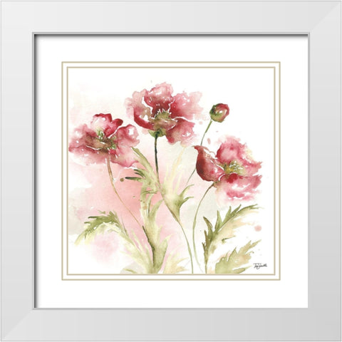 Blush Watercolor Poppy III White Modern Wood Framed Art Print with Double Matting by Tre Sorelle Studios