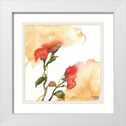 Watercolor Floral Yellow and Red II White Modern Wood Framed Art Print with Double Matting by Bijou, Andrea