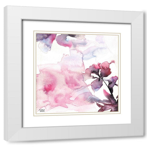 Watercolor Floral Pink Purple Trio II White Modern Wood Framed Art Print with Double Matting by Bijou, Andrea