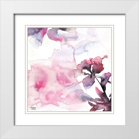 Watercolor Floral Pink Purple Trio II White Modern Wood Framed Art Print with Double Matting by Bijou, Andrea