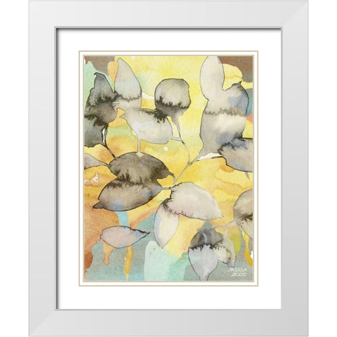 Yellow Leaves Abstract White Modern Wood Framed Art Print with Double Matting by Bijou, Andrea
