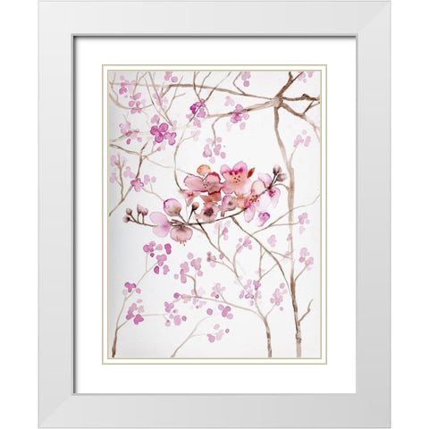 Cherry Blossoms White Modern Wood Framed Art Print with Double Matting by Bijou, Andrea