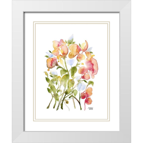 Blue and Pink Florals White Modern Wood Framed Art Print with Double Matting by Bijou, Andrea