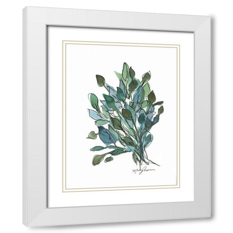 Blue Green Leaves White Modern Wood Framed Art Print with Double Matting by Chapman, Marcy