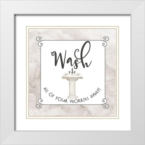 Bath Humor Worries  Away White Modern Wood Framed Art Print with Double Matting by Reed, Tara