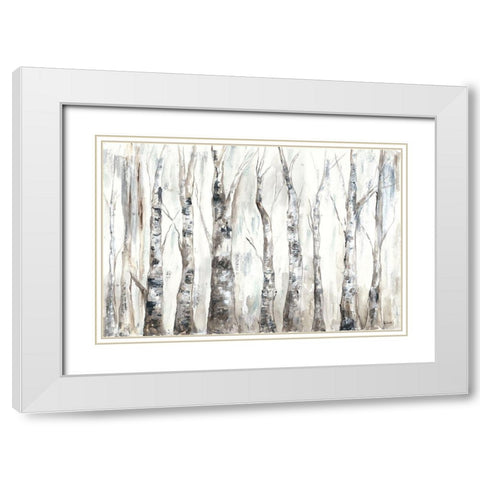 Winter Aspen Trunks Neutral White Modern Wood Framed Art Print with Double Matting by Tre Sorelle Studios