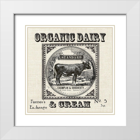 Farmhouse Grain Sack Label Cow White Modern Wood Framed Art Print with Double Matting by Tre Sorelle Studios