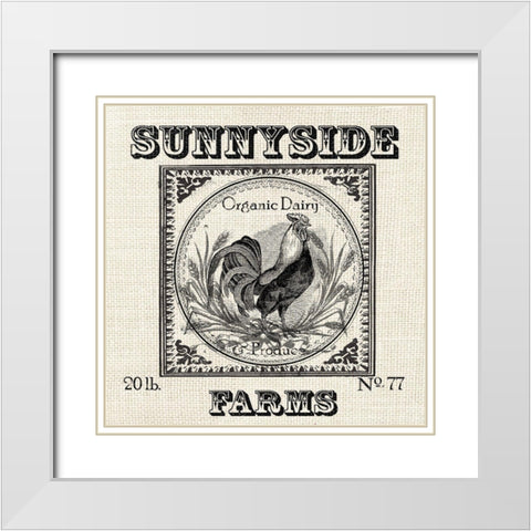 Farmhouse Grain Sack Label Rooster White Modern Wood Framed Art Print with Double Matting by Tre Sorelle Studios