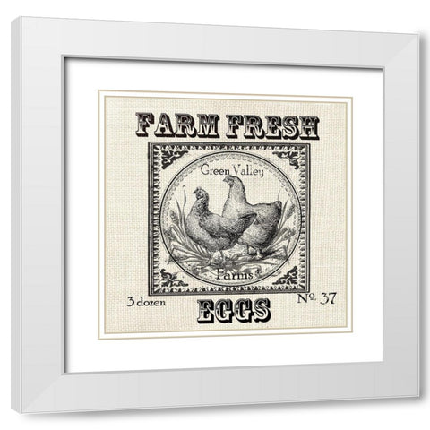 Farmhouse Grain Sack Label Chickens White Modern Wood Framed Art Print with Double Matting by Tre Sorelle Studios