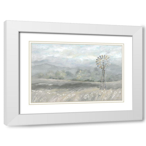 Country Meadow Windmill Landscape Neutral White Modern Wood Framed Art Print with Double Matting by Coulter, Cynthia