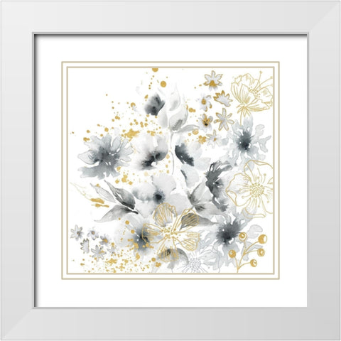 Watercolor Gray and Gold Floral White Modern Wood Framed Art Print with Double Matting by Tre Sorelle Studios