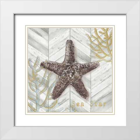 Gray Gold Chevron Star Fish White Modern Wood Framed Art Print with Double Matting by Tre Sorelle Studios