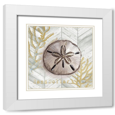 Gray Gold Chevron Sand Dollar White Modern Wood Framed Art Print with Double Matting by Tre Sorelle Studios