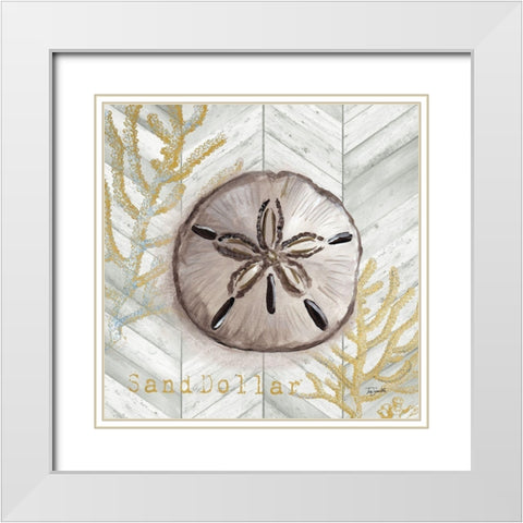 Gray Gold Chevron Sand Dollar White Modern Wood Framed Art Print with Double Matting by Tre Sorelle Studios