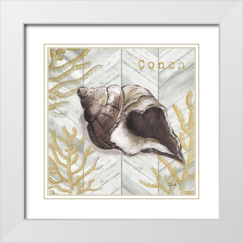 Gray Gold Chevron Conch Shell White Modern Wood Framed Art Print with Double Matting by Tre Sorelle Studios