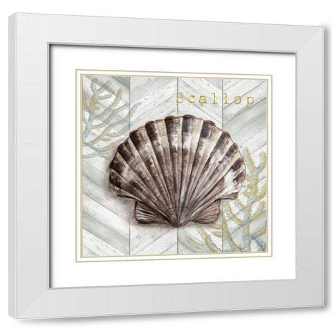 Gray Gold Chevron Scallop Shell White Modern Wood Framed Art Print with Double Matting by Tre Sorelle Studios