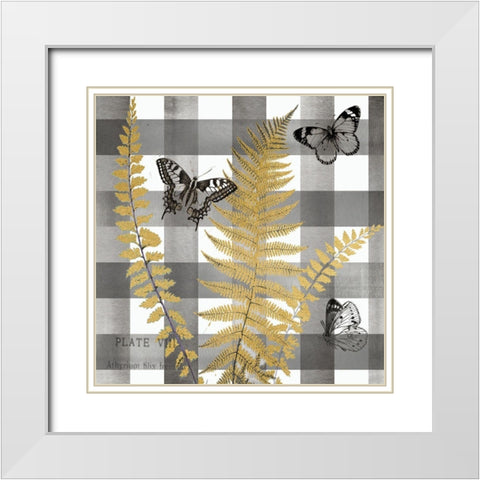 Buffalo Check Ferns and Butterflies Neutral I White Modern Wood Framed Art Print with Double Matting by Tre Sorelle Studios