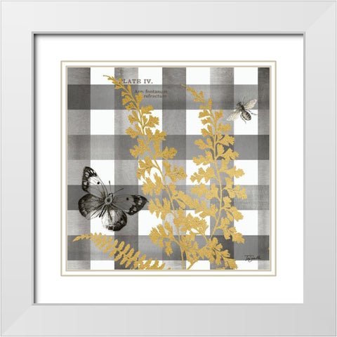 Buffalo Check Ferns and Butterflies Neutral II White Modern Wood Framed Art Print with Double Matting by Tre Sorelle Studios